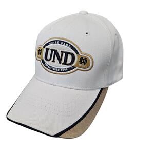 Vintage Notre Dame Strapback Hat Cap 90s White Gold Fighting Irish UND Est 1842